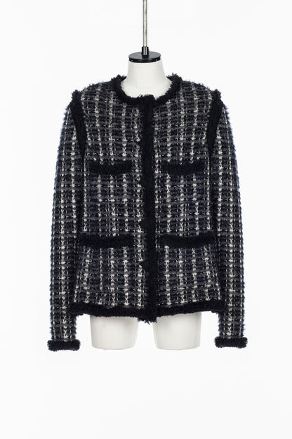 FRINGE TRIM TWEED KNIT JACKET - FETICO