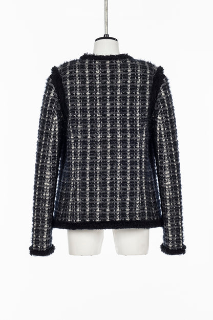 FRINGE TRIM TWEED KNIT JACKET - FETICO