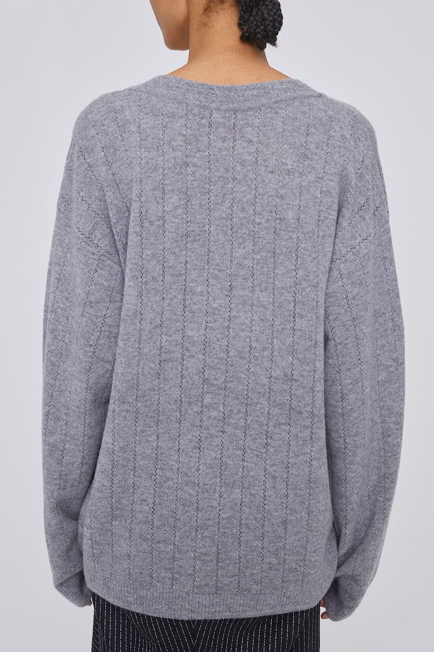 OVERSIZED HAIRY WOOL KNIT VNECK PULLOVER - FETICO