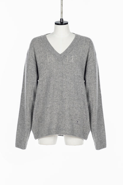 OVERSIZED HAIRY WOOL KNIT VNECK PULLOVER - FETICO