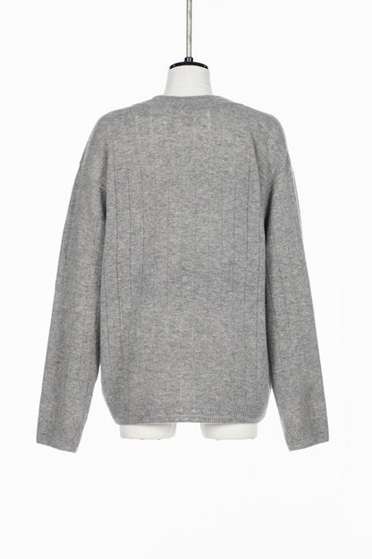 OVERSIZED HAIRY WOOL KNIT VNECK PULLOVER - FETICO
