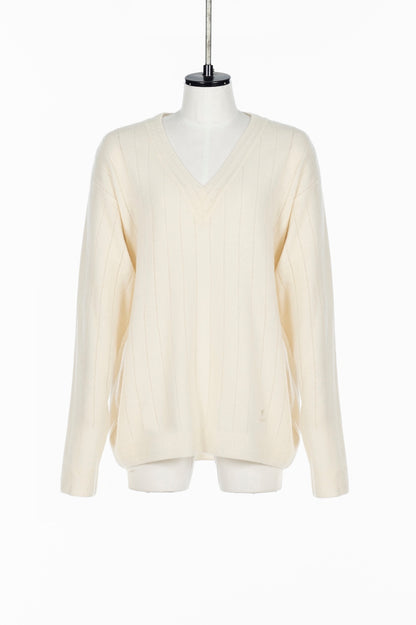 OVERSIZED HAIRY WOOL KNIT VNECK PULLOVER - FETICO
