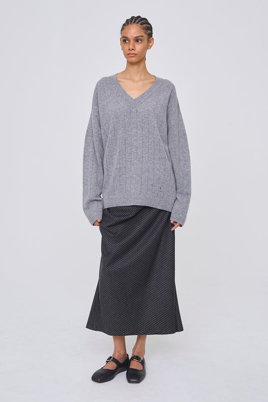 OVERSIZED HAIRY WOOL KNIT VNECK PULLOVER - FETICO