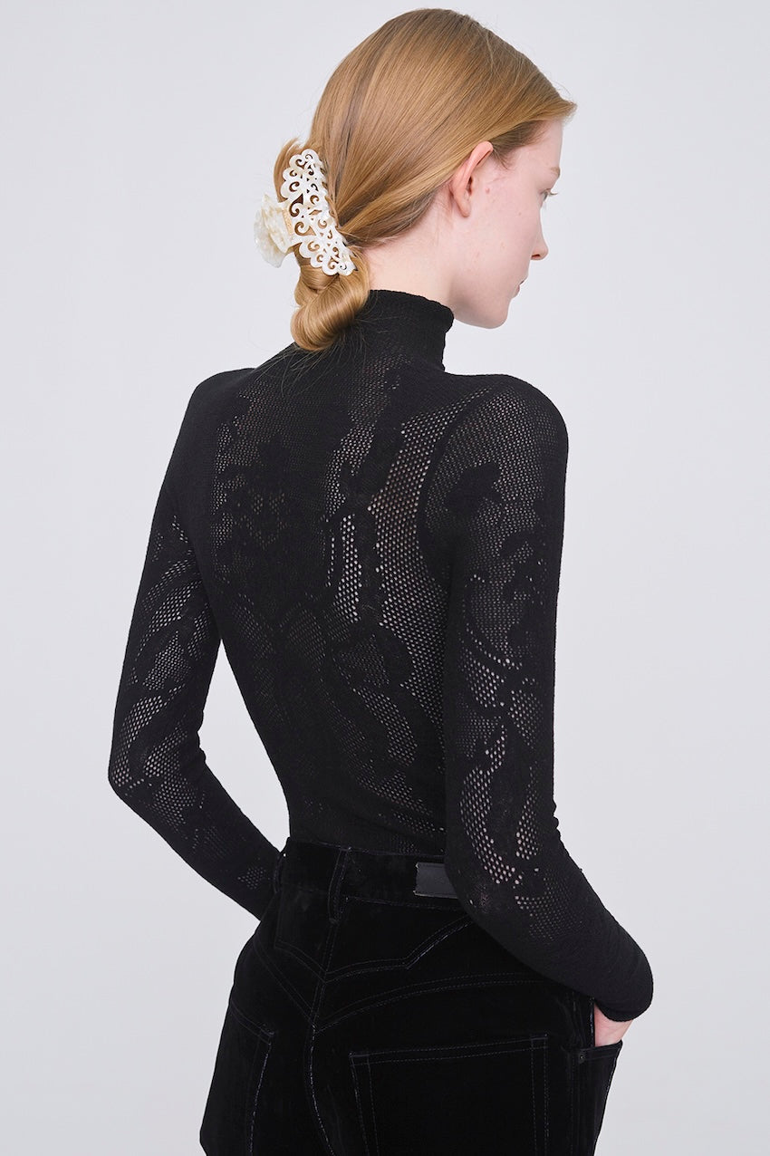 WOOL LACE KNIT TURTLENECK BODYSUIT - FETICO