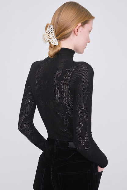 WOOL LACE KNIT TURTLENECK BODYSUIT - FETICO
