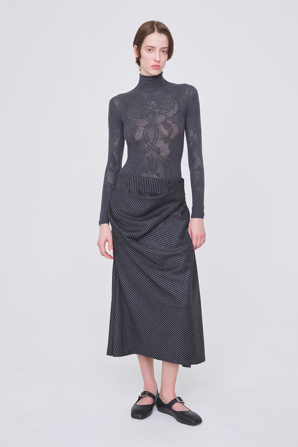 WOOL LACE KNIT TURTLENECK BODYSUIT - FETICO
