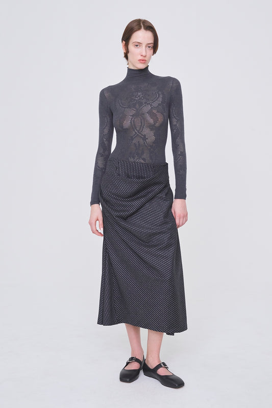 WOOL PINSTRIPE DRAPED SKIRT - FETICO