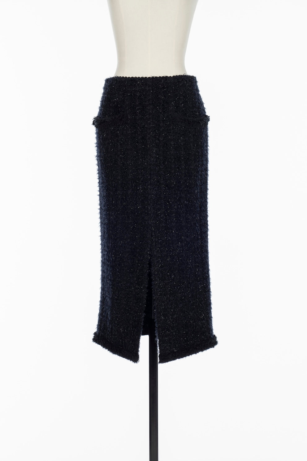 FRINGE TRIM TWEED KNIT SKIRT - FETICO