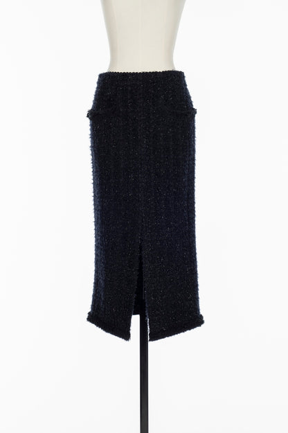 FRINGE TRIM TWEED KNIT SKIRT - FETICO
