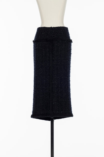 FRINGE TRIM TWEED KNIT SKIRT - FETICO