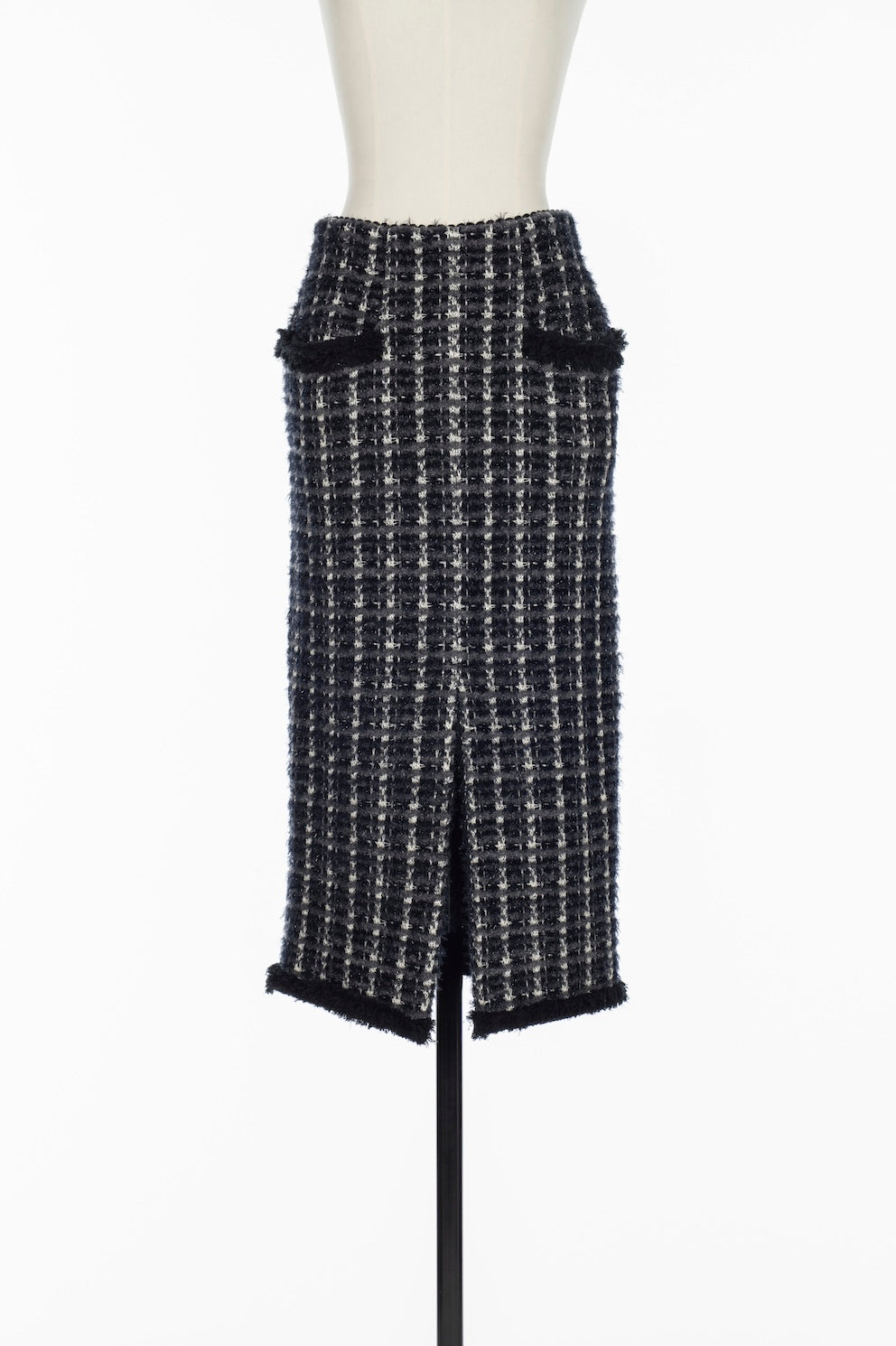 FRINGE TRIM TWEED KNIT SKIRT - FETICO
