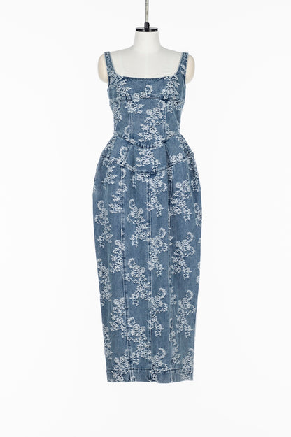 LACE JACQUARD DENIM CURVY DRESS - FETICO