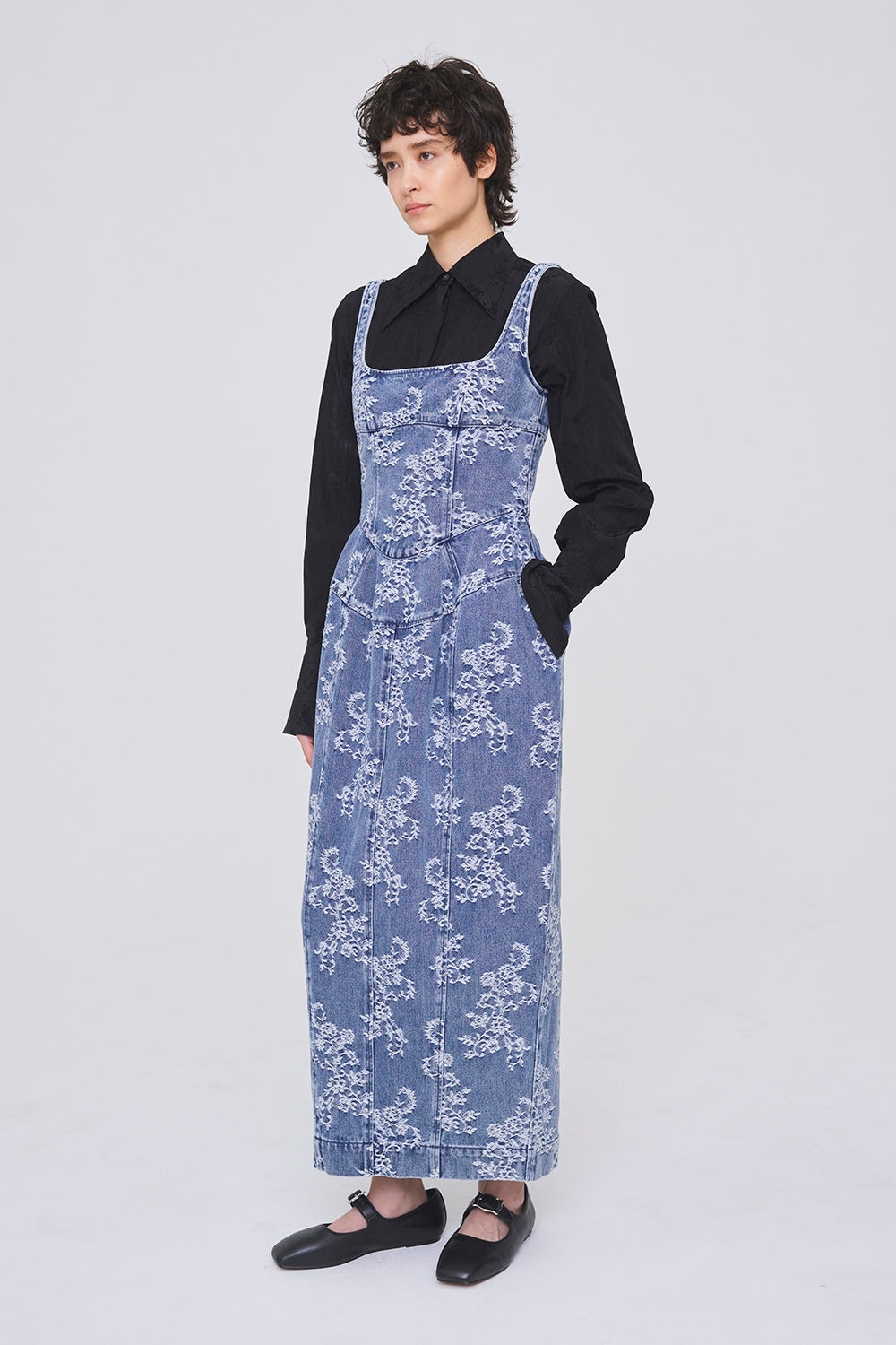 LACE JACQUARD DENIM CURVY DRESS - FETICO