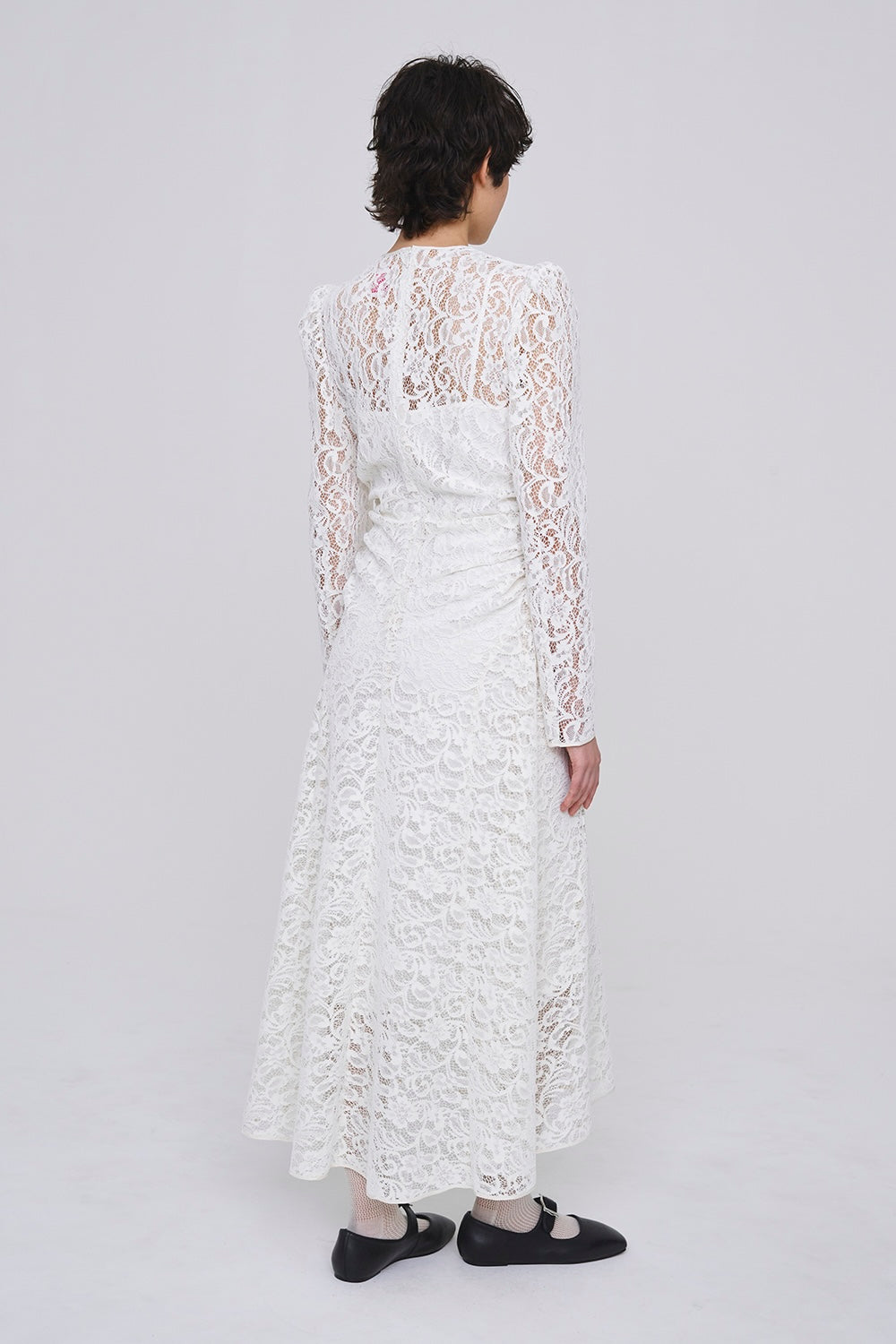 FLOCKED LACE GATHERED DRESS - FETICO