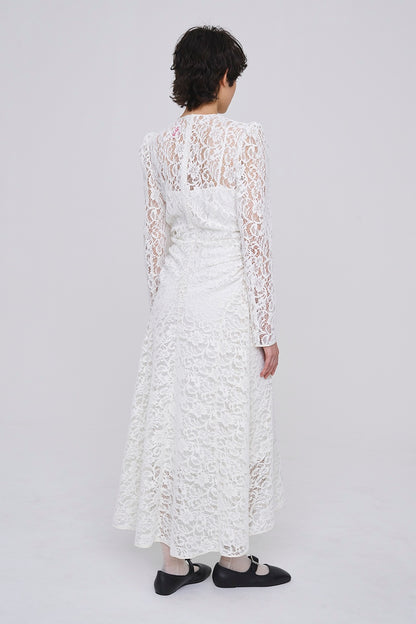 FLOCKED LACE GATHERED DRESS - FETICO