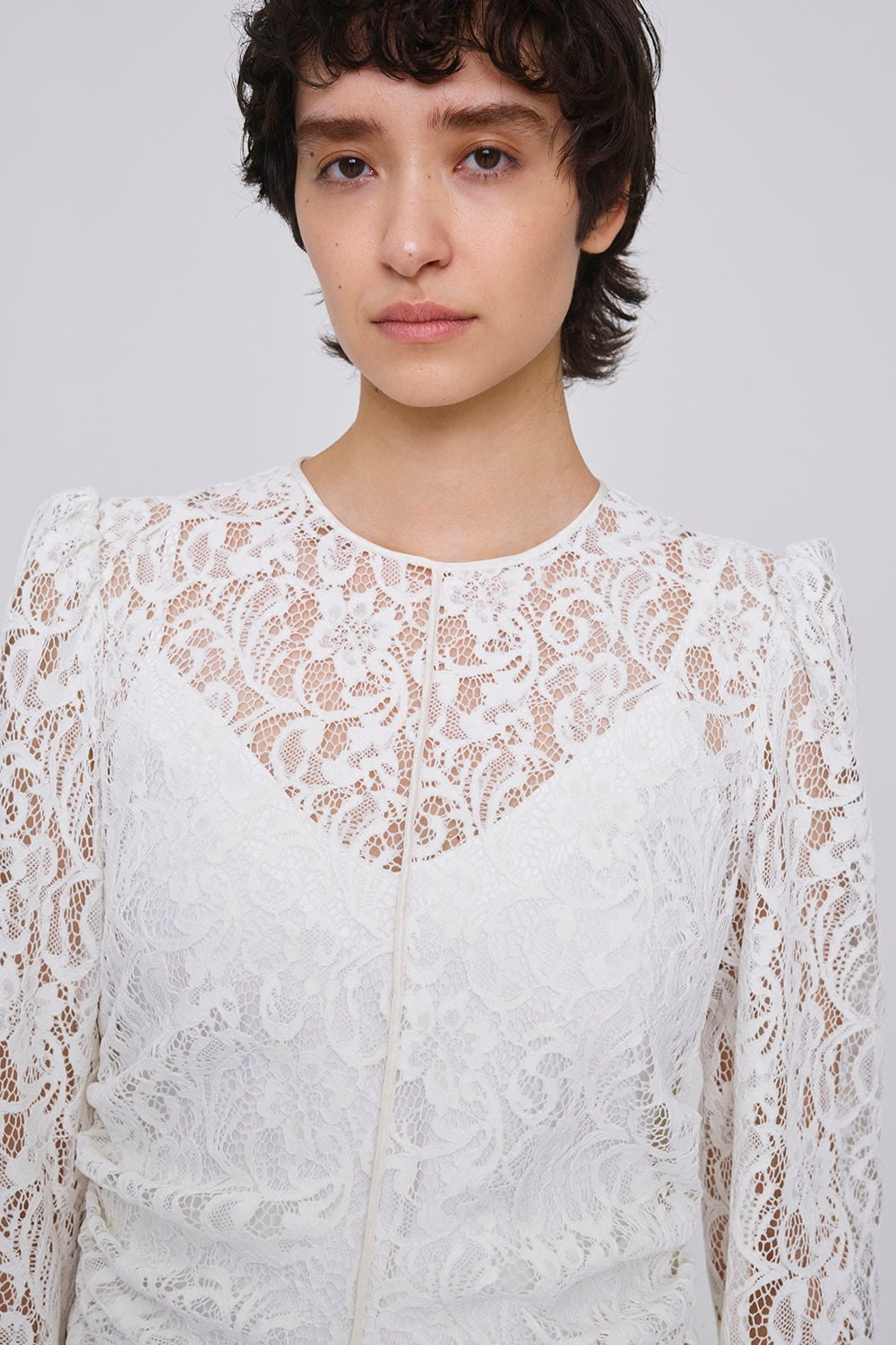 FLOCKED LACE GATHERED DRESS - FETICO