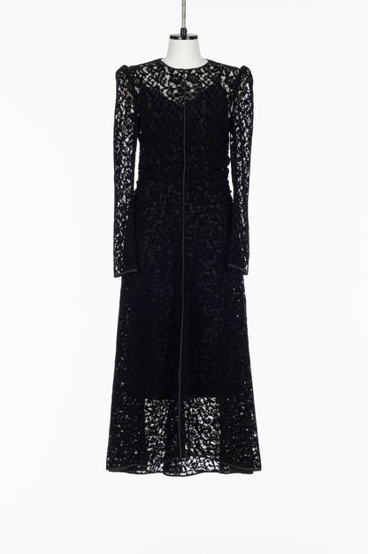 FLOCKED LACE GATHERED DRESS - FETICO