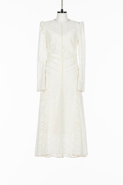 FLOCKED LACE GATHERED DRESS - FETICO