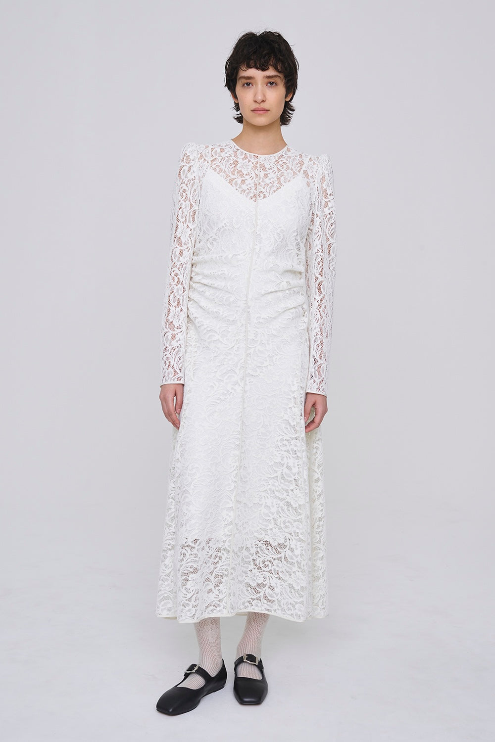 FLOCKED LACE GATHERED DRESS - FETICO