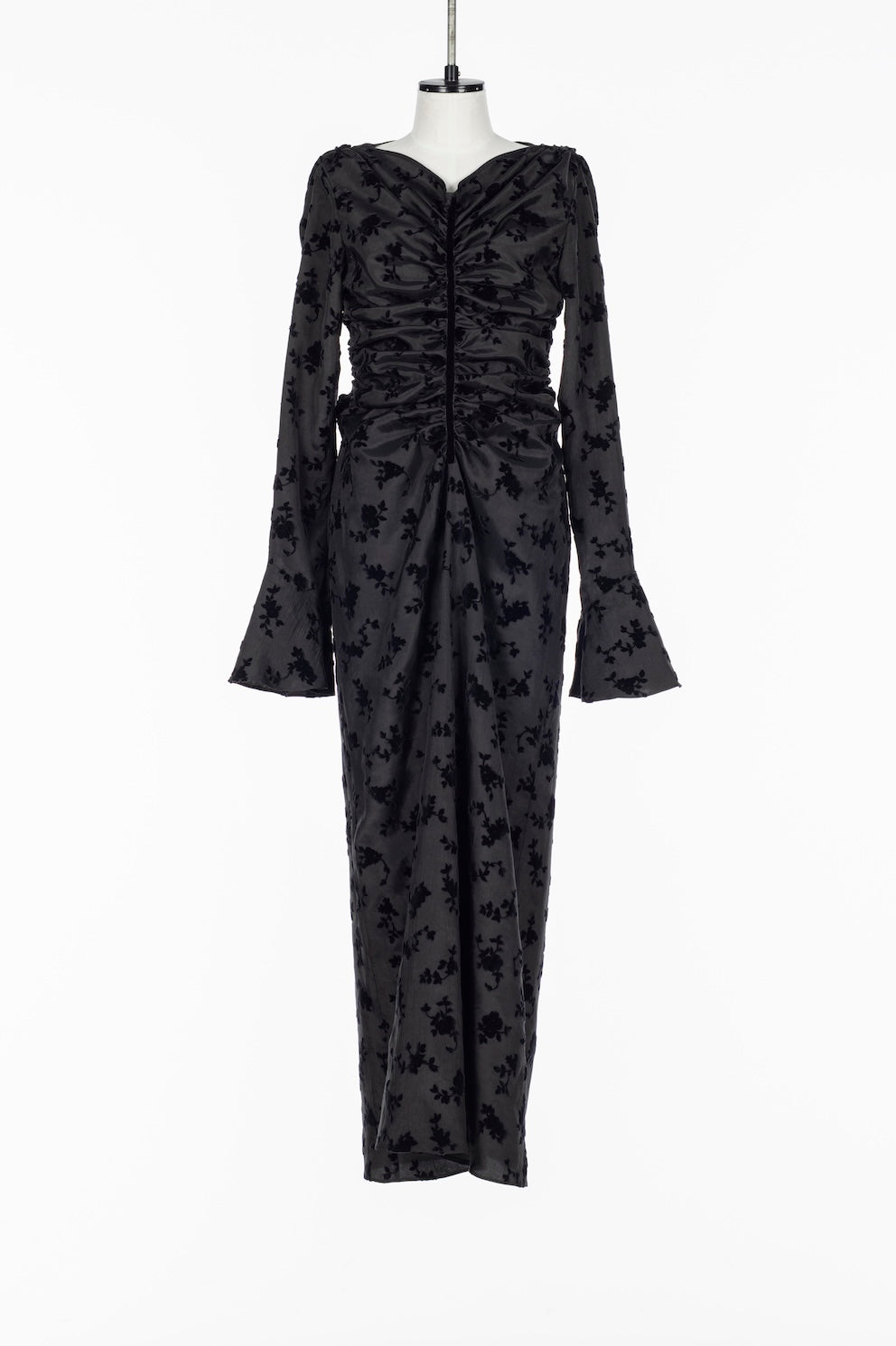 FLOCKED ROSE PRINT GATHERED DRESS - FETICO