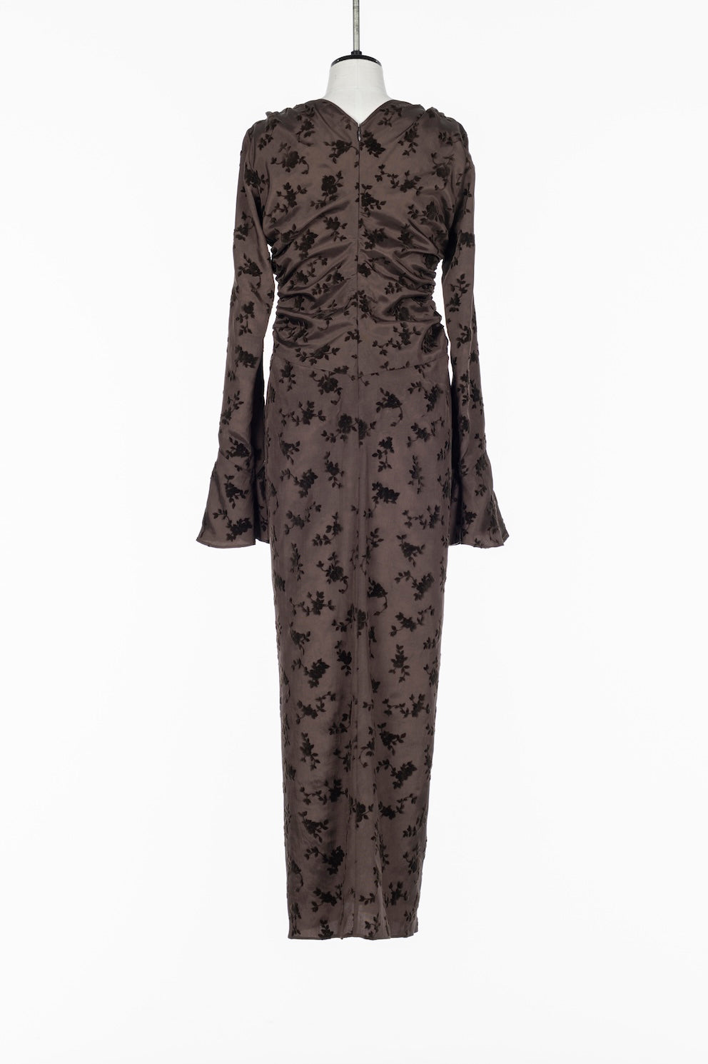 FLOCKED ROSE PRINT GATHERED DRESS - FETICO