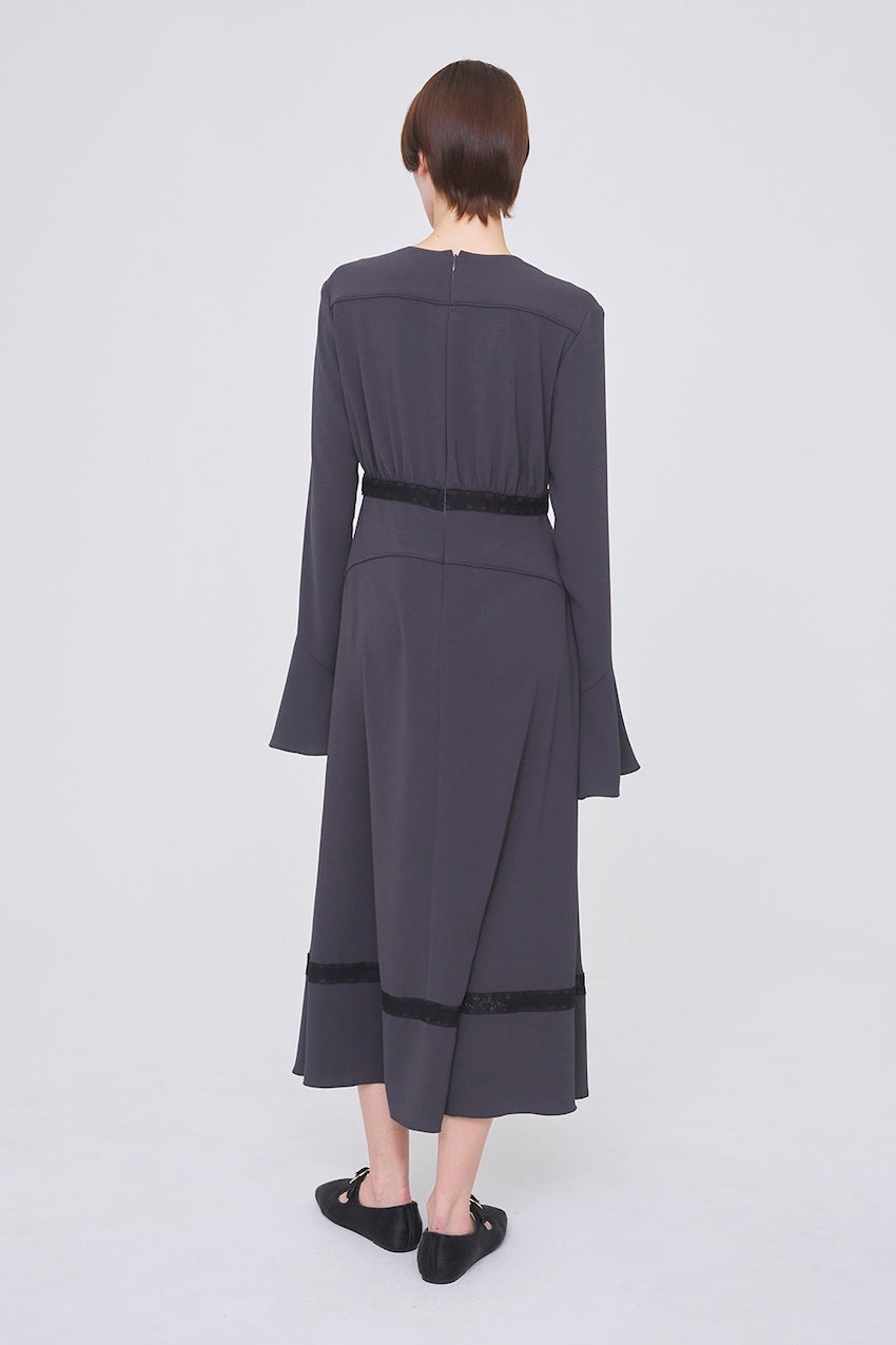 BACK SATIN GEORGETTE LACE PANELLED DRESS - FETICO