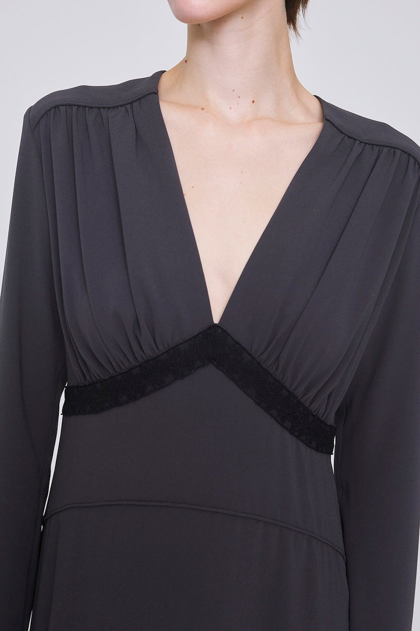 BACK SATIN GEORGETTE LACE PANELLED DRESS - FETICO