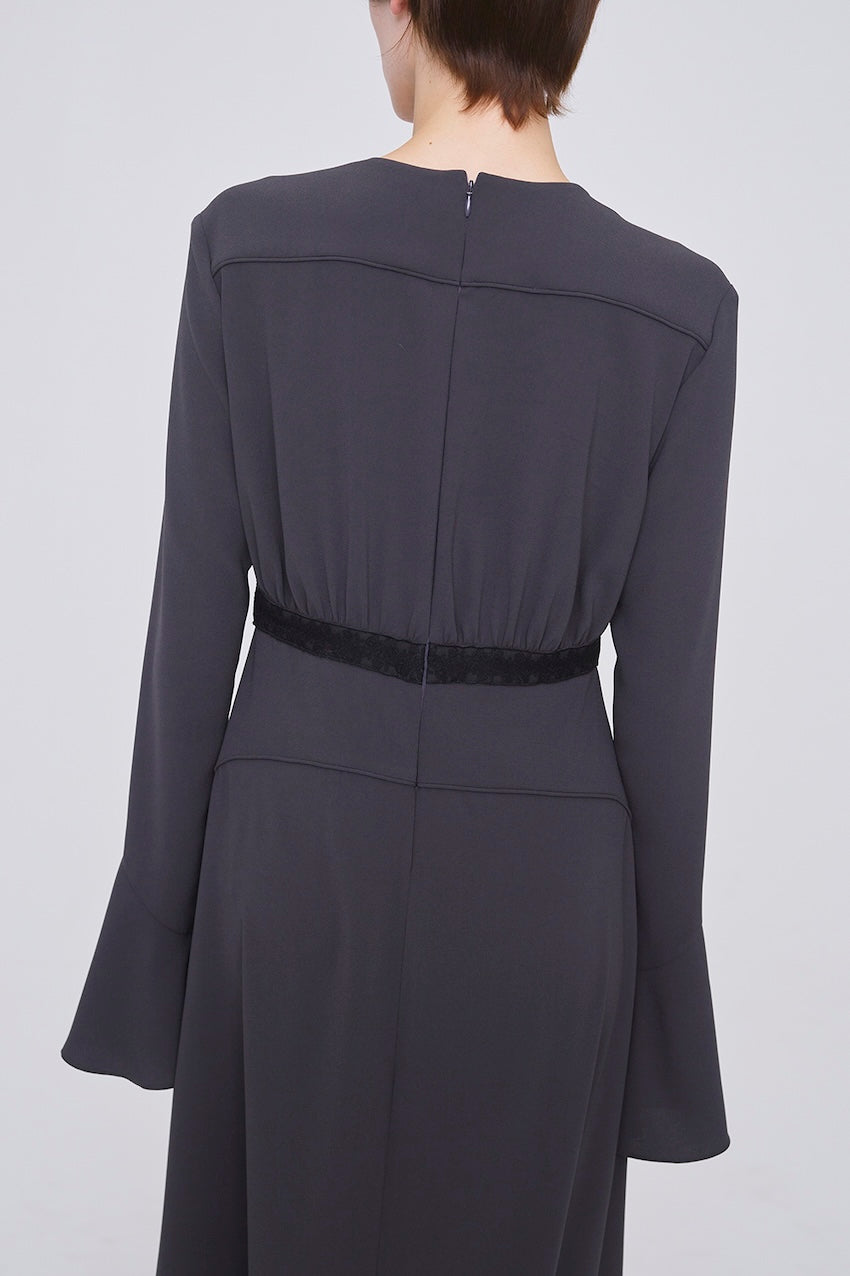 BACK SATIN GEORGETTE LACE PANELLED DRESS - FETICO