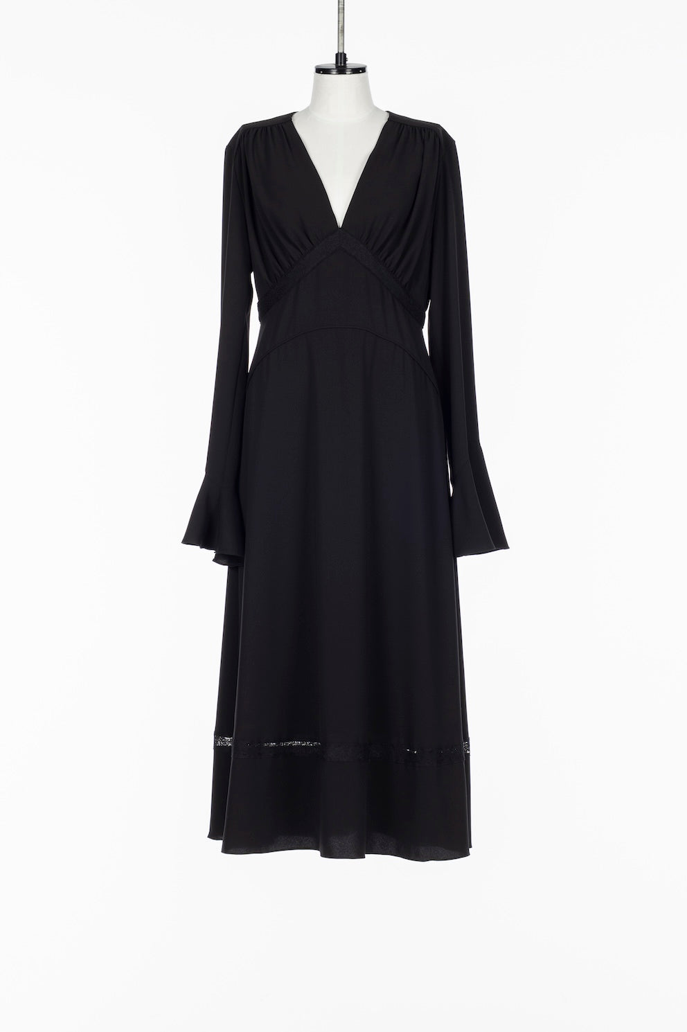 BACK SATIN GEORGETTE LACE PANELLED DRESS - FETICO