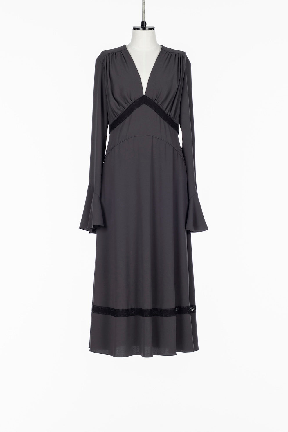 BACK SATIN GEORGETTE LACE PANELLED DRESS - FETICO
