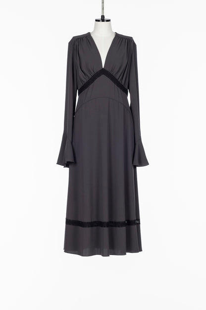 BACK SATIN GEORGETTE LACE PANELLED DRESS - FETICO
