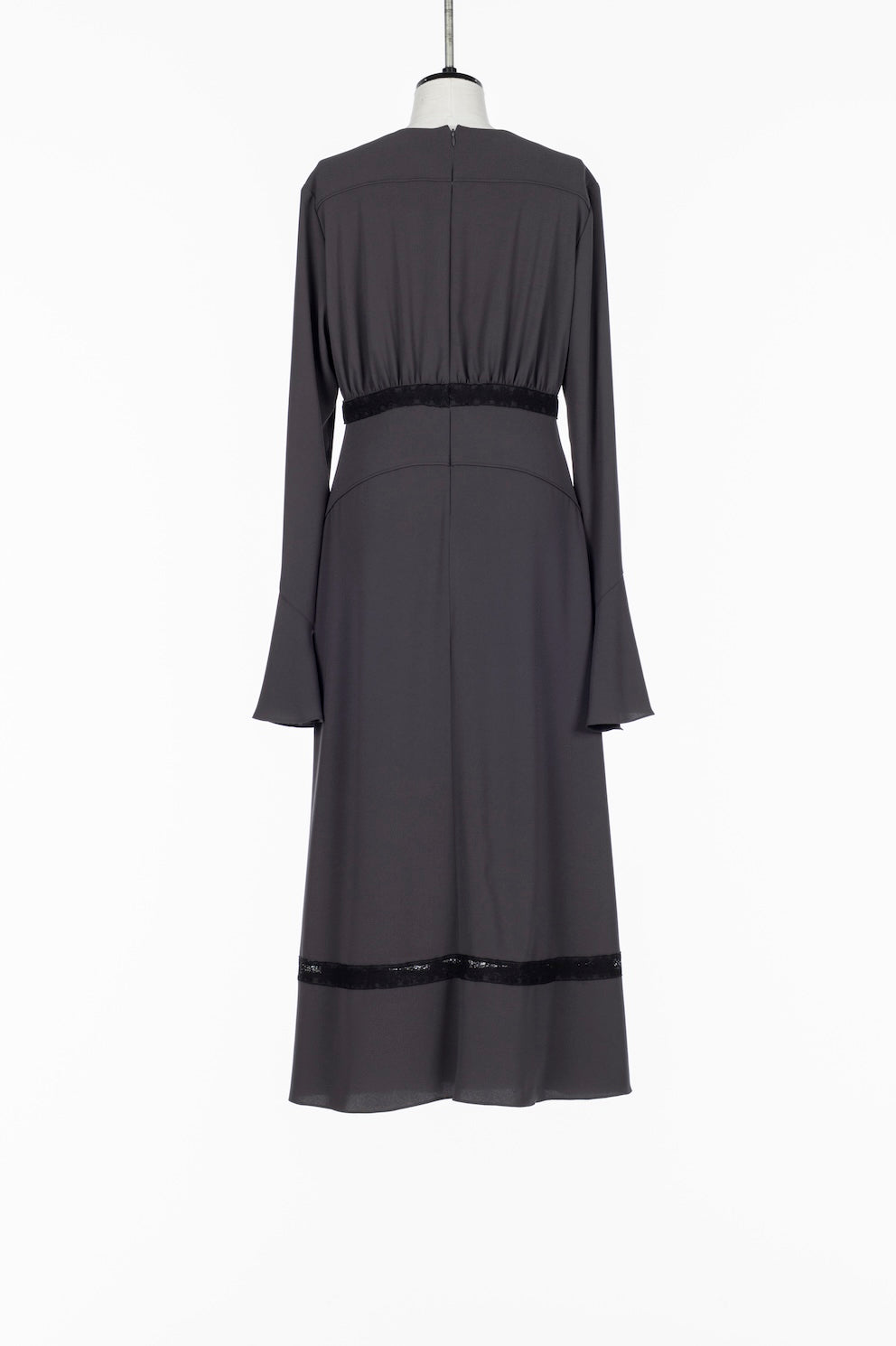 BACK SATIN GEORGETTE LACE PANELLED DRESS - FETICO