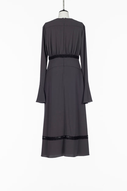 BACK SATIN GEORGETTE LACE PANELLED DRESS - FETICO
