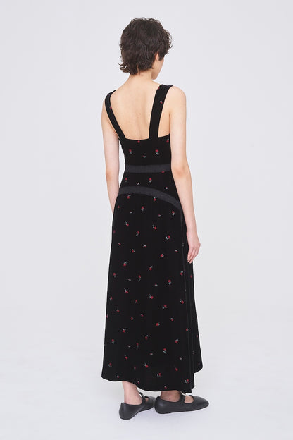 ROSE EMBROIDERED VELVET DRESS - FETICO