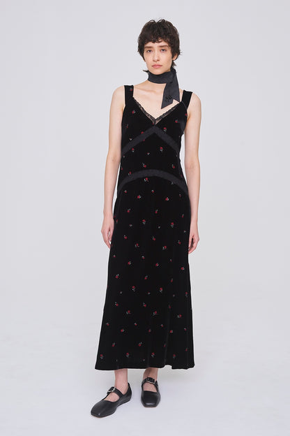 ROSE EMBROIDERED VELVET DRESS - FETICO