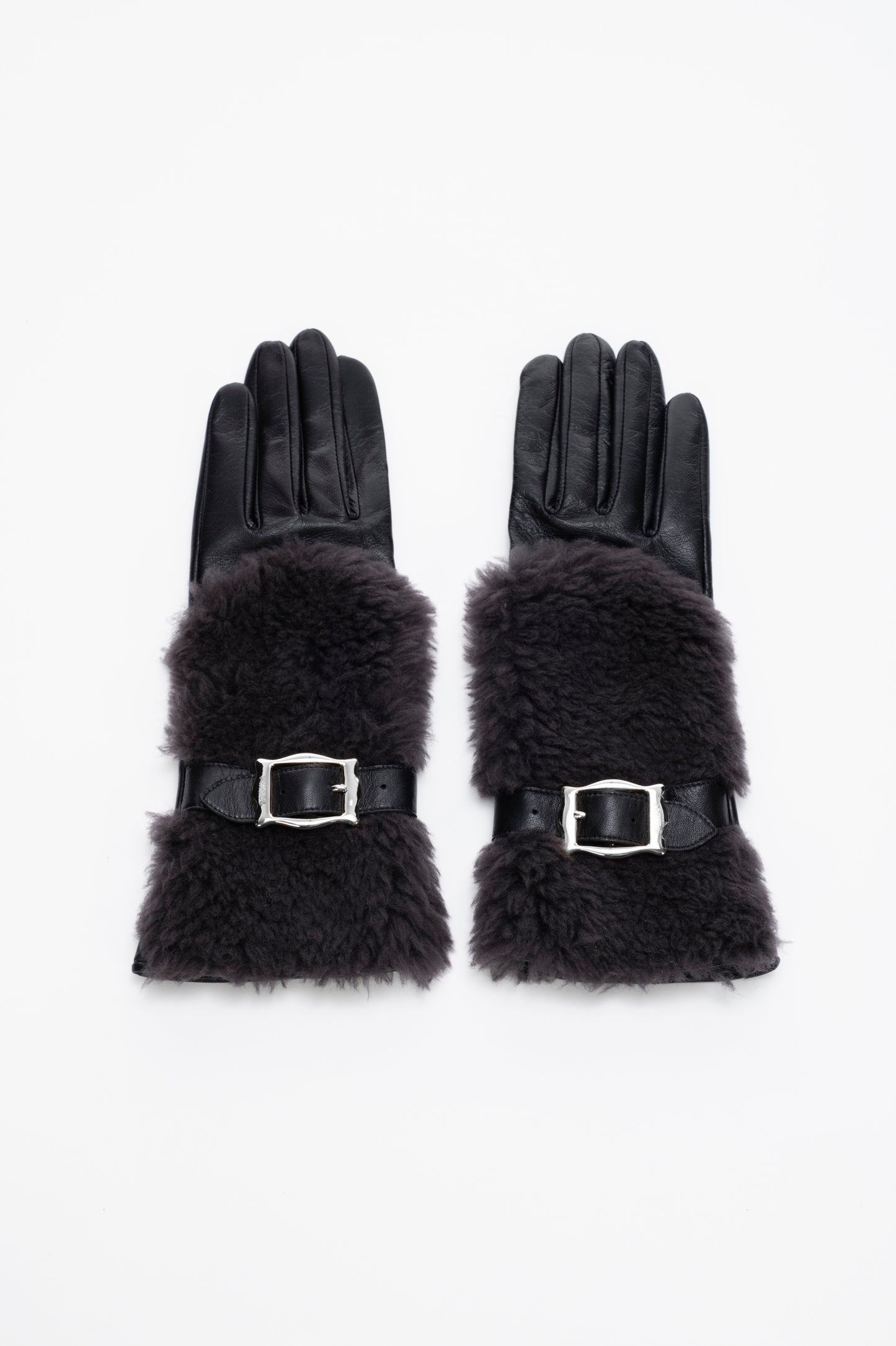 WOOL BOA-TRIM LEATHER GLOVES - FETICO