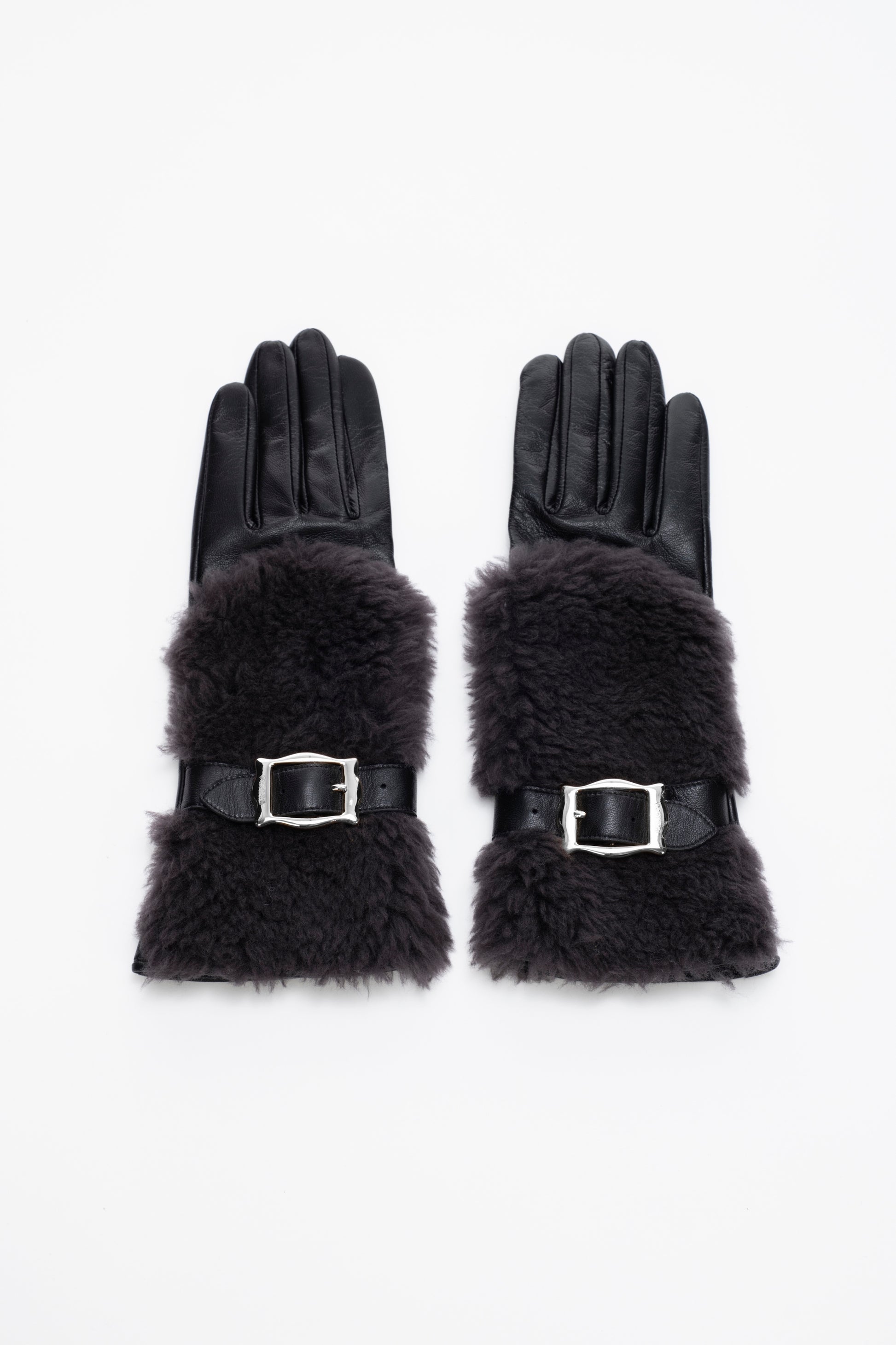 WOOL BOA-TRIM LEATHER GLOVES - FETICO