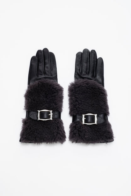WOOL BOA-TRIM LEATHER GLOVES - FETICO