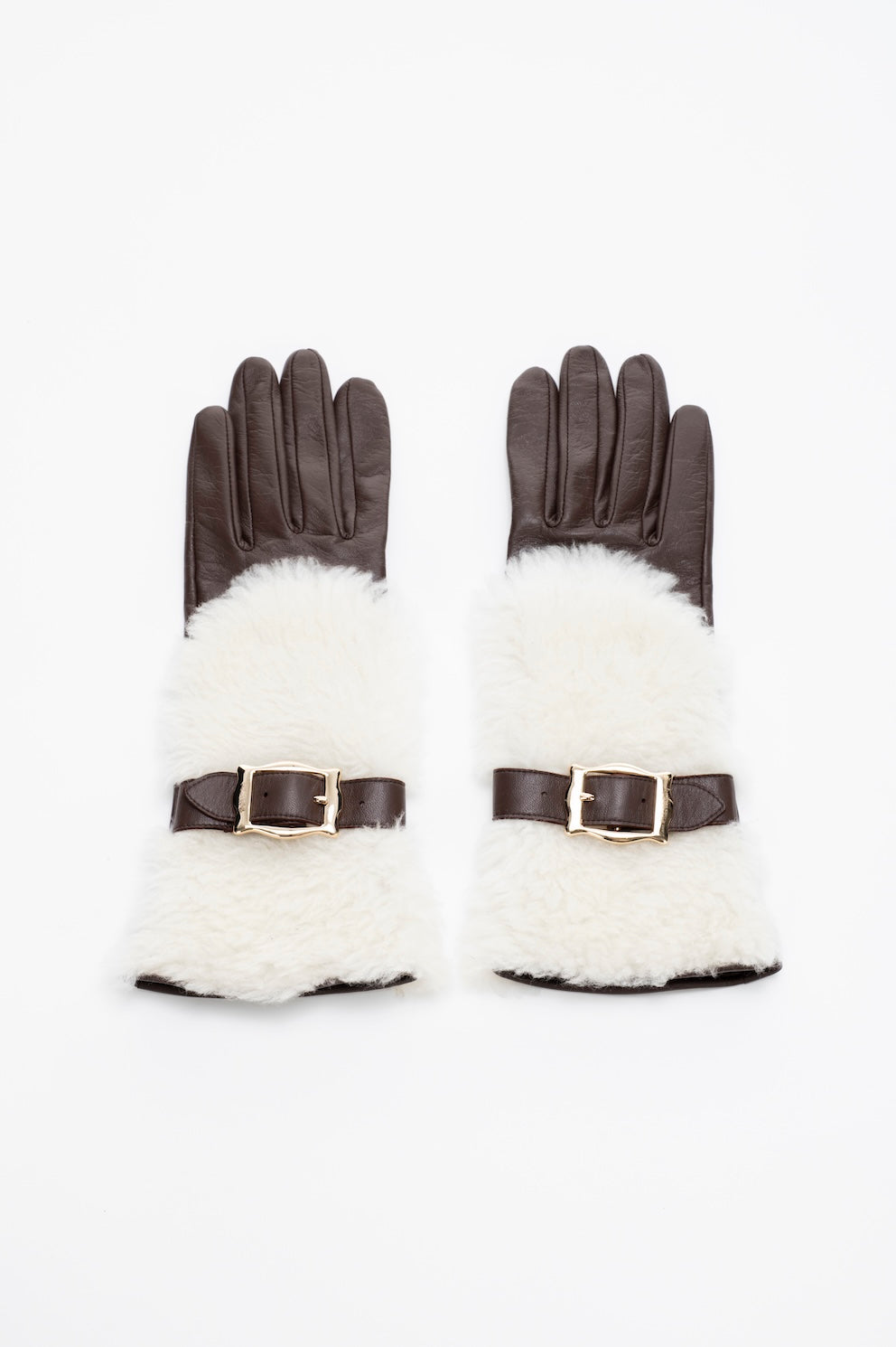 WOOL BOA-TRIM LEATHER GLOVES - FETICO