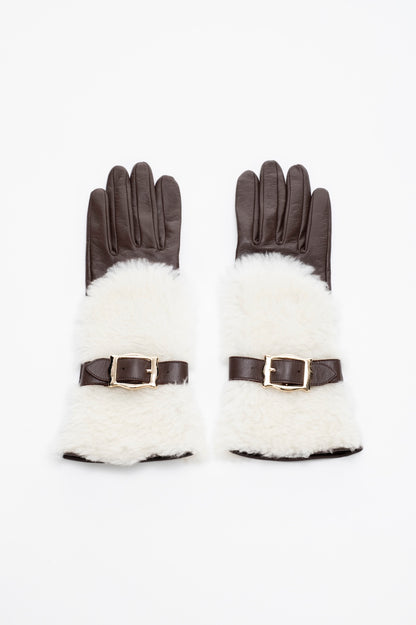 WOOL BOA-TRIM LEATHER GLOVES - FETICO