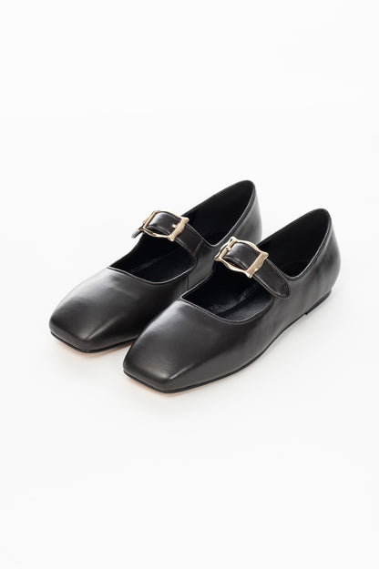 FRAMED BUCKLE LEATHER FLATS - FETICO