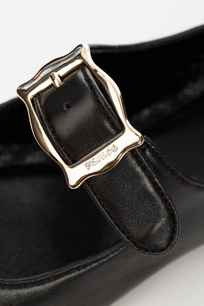 FRAMED BUCKLE LEATHER FLATS - FETICO