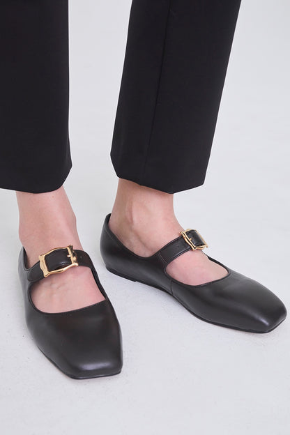 FRAMED BUCKLE LEATHER FLATS - FETICO