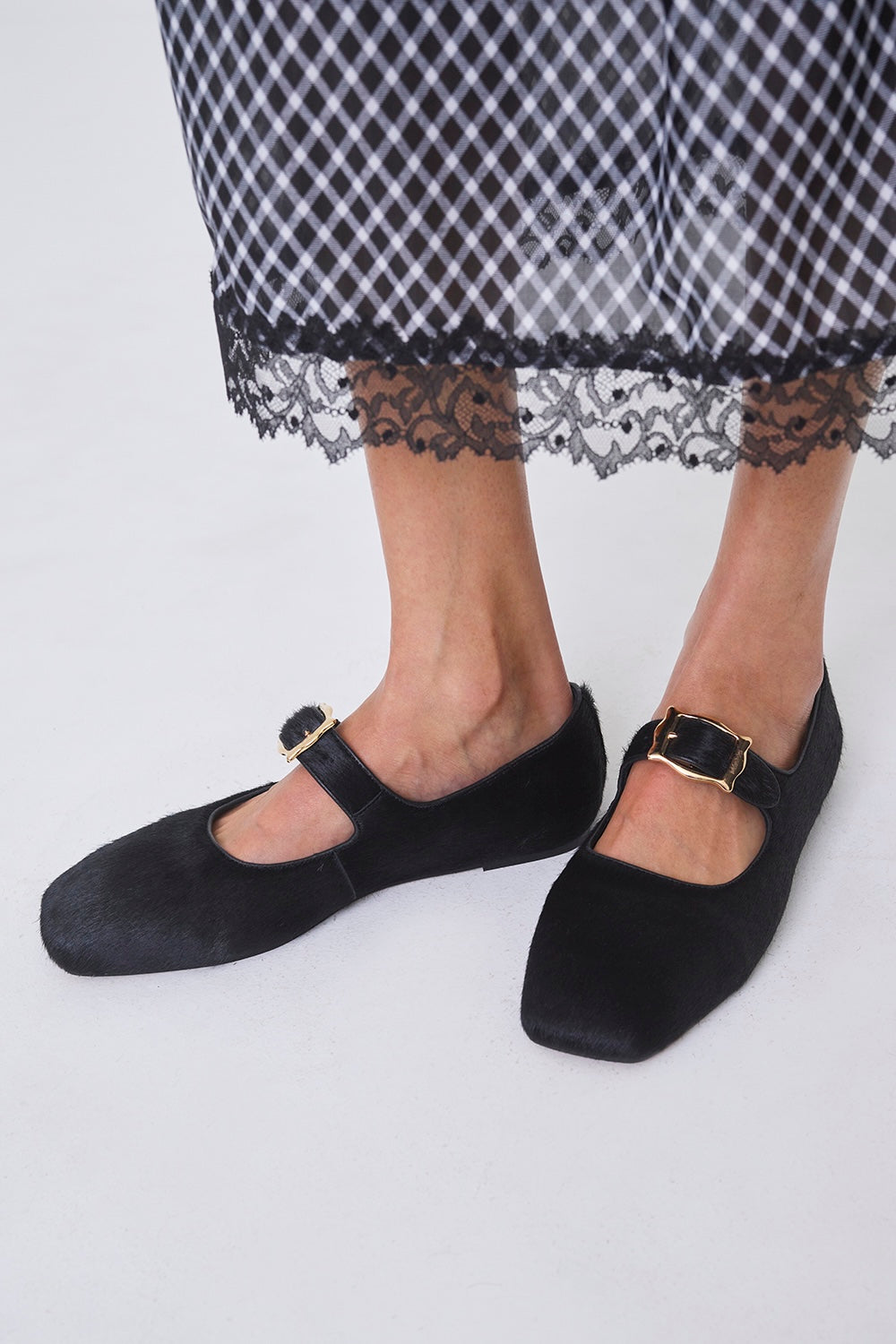 FRAMED BUCKLE HORSEHAIR FLATS - FETICO