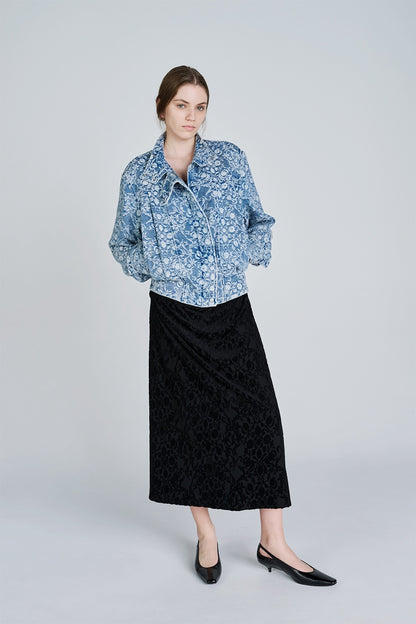 ARABESQUE JACQUARD DENIM FUNNEL NECK JACKET - FETICO