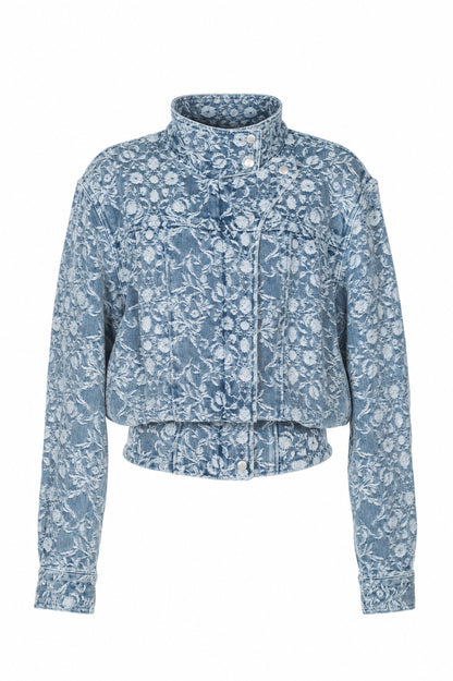 ARABESQUE JACQUARD DENIM FUNNEL NECK JACKET - FETICO