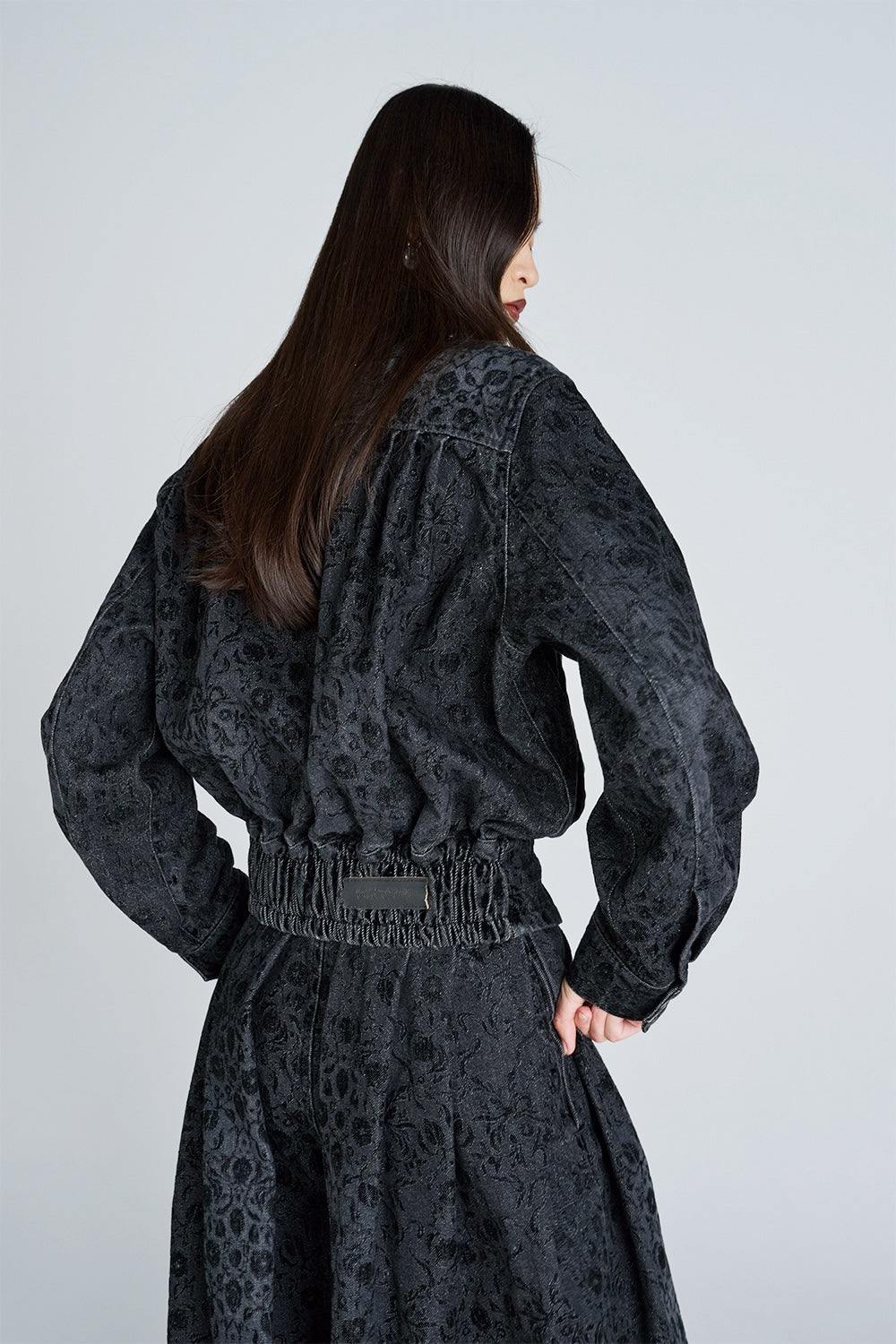 ARABESQUE FLOCKED DENIM FUNNEL NECK JACKET - FETICO