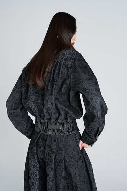 ARABESQUE FLOCKED DENIM FUNNEL NECK JACKET - FETICO