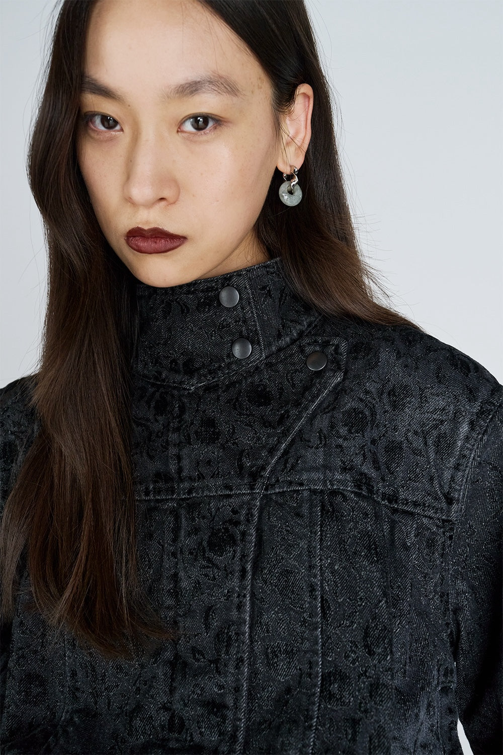 ARABESQUE FLOCKED DENIM FUNNEL NECK JACKET - FETICO