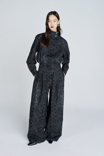 ARABESQUE FLOCKED DENIM FUNNEL NECK JACKET - FETICO